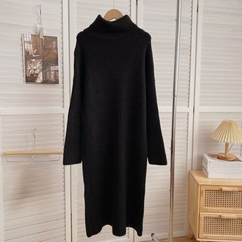 Korean Knitted Long Casual Sweater Dress For Women-Soco Hoodie