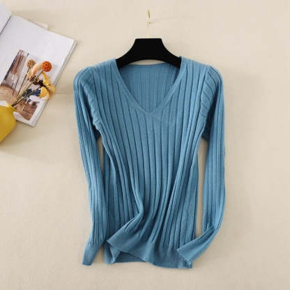 Basic V-Neck Solid Bodycon Knitted Sweater For Women-Soco Hoodie