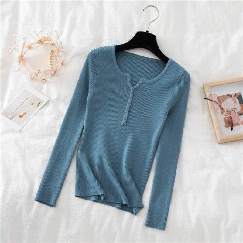 V-Neck Knitted Thin Long Sleeves Pullover For Women-Soco Hoodie