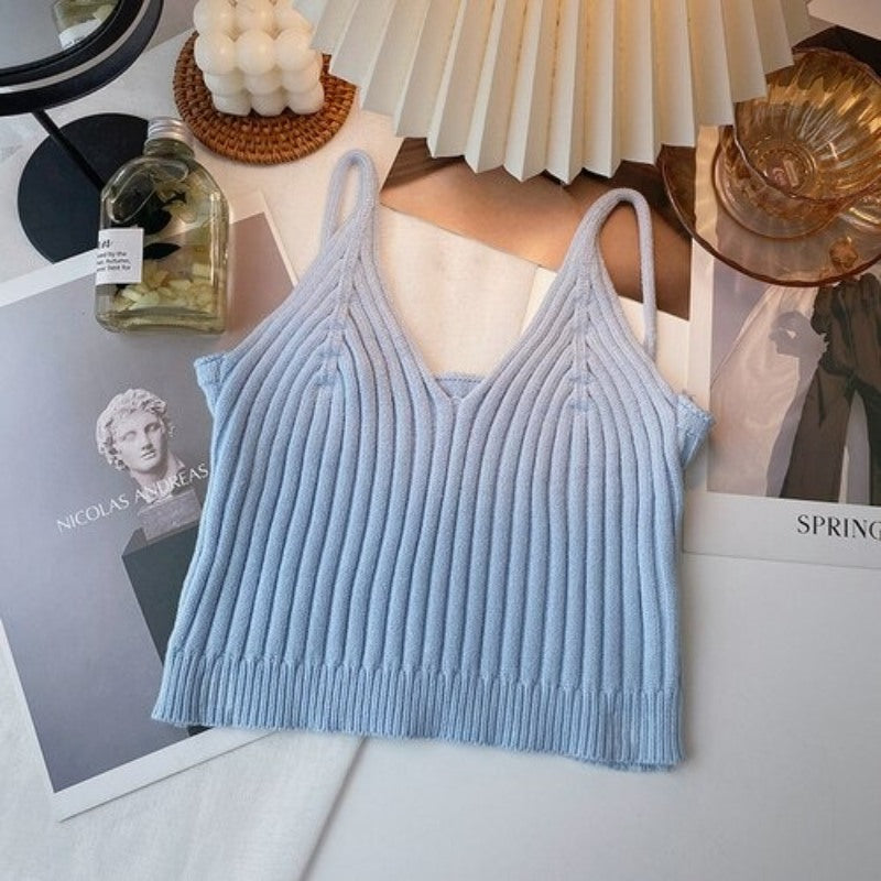 Camisole Solid Color Knitted Vest Tops For Women-Soco Hoodie