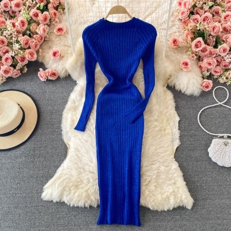Bright Silk Elegant Knitted Long Sleeve Dress For Women-Soco Hoodie