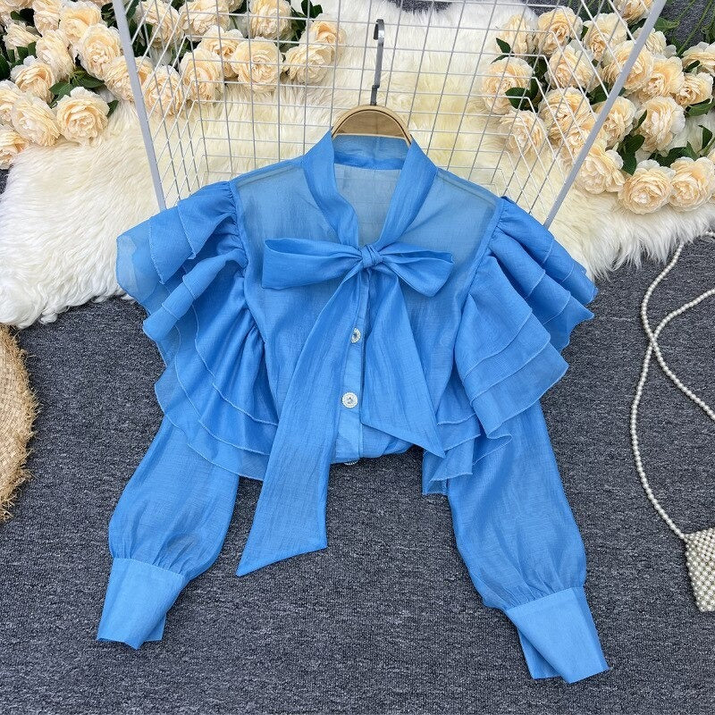 Retro Bow Collar Ruffles Blouses Shirt For Women-Soco Hoodie