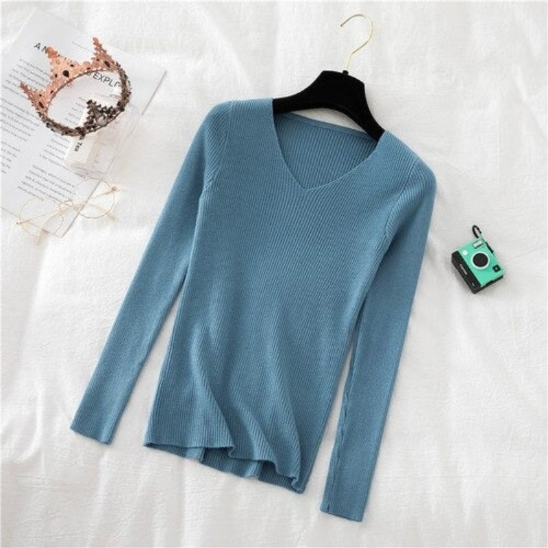 Woolen V-Neck Long-Sleeved Knitted Pullover For Women-Soco Hoodie
