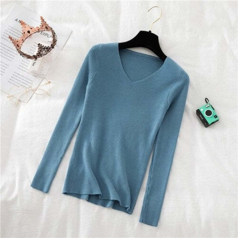 Woolen V-Neck Long-Sleeved Knitted Pullover For Women-Soco Hoodie