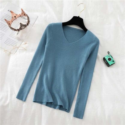 Woolen V-Neck Long-Sleeved Knitted Pullover For Women-Soco Hoodie