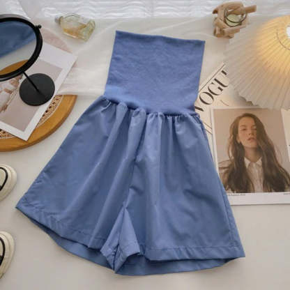 Women's Solid Color Strapless High Waist Romper-Soco Hoodie