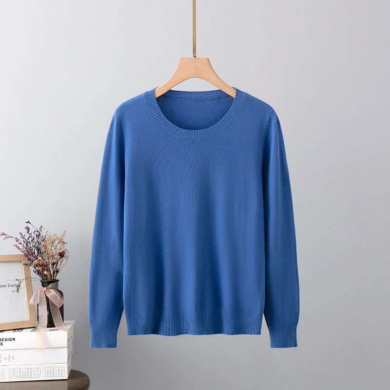 Cashmere O-Neck Solid Long-Sleeved Pullover For Women-Soco Hoodie