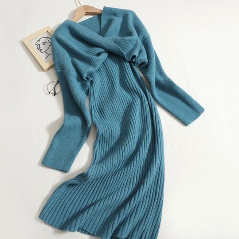 V-Neck Knitted Suspender Knotted Two-Piece Sweater Dress-Soco Hoodie