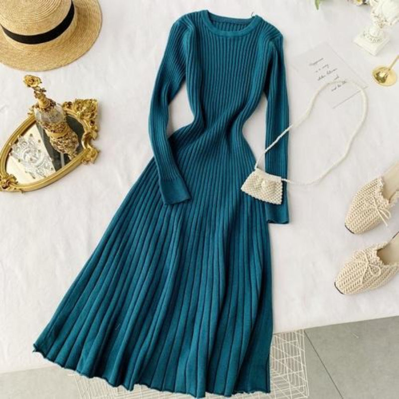 Over-The-Knee Bottoming Long Sleeve Sweater Dress-Soco Hoodie