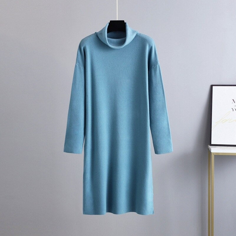 Women's Oversized Loose Thick Turtleneck Sweater Dress-Soco Hoodie
