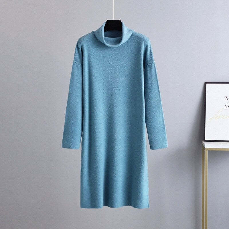Women's Oversized Loose Thick Turtleneck Sweater Dress-Soco Hoodie