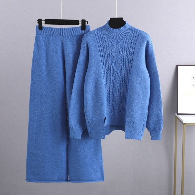 Oversized Knitted Sweater And Wide Leg Pants For Women-Soco Hoodie