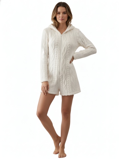 Bow Printed Soft Fleece Hooded Romper