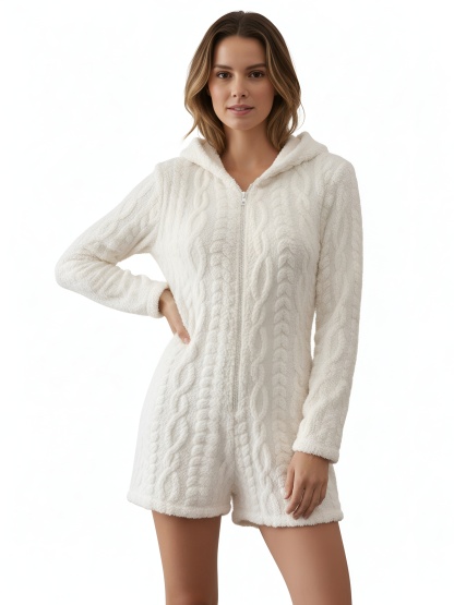 Bow Printed Soft Fleece Hooded Romper