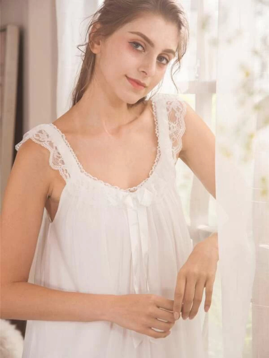 Bow Front Lace Trim Night Dress-Soco Hoodie