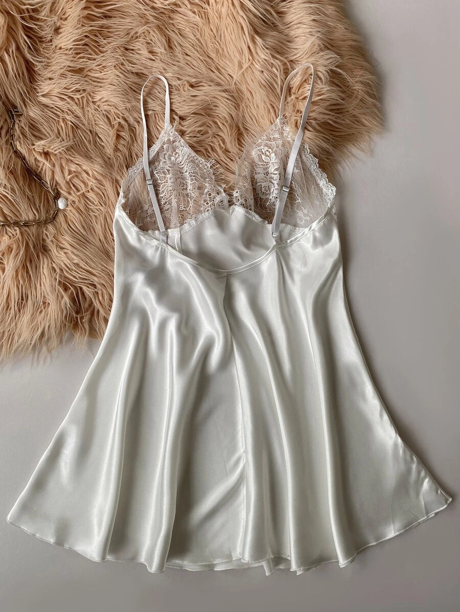 Bow Front Lace Trim Satin Slips-Soco Hoodie