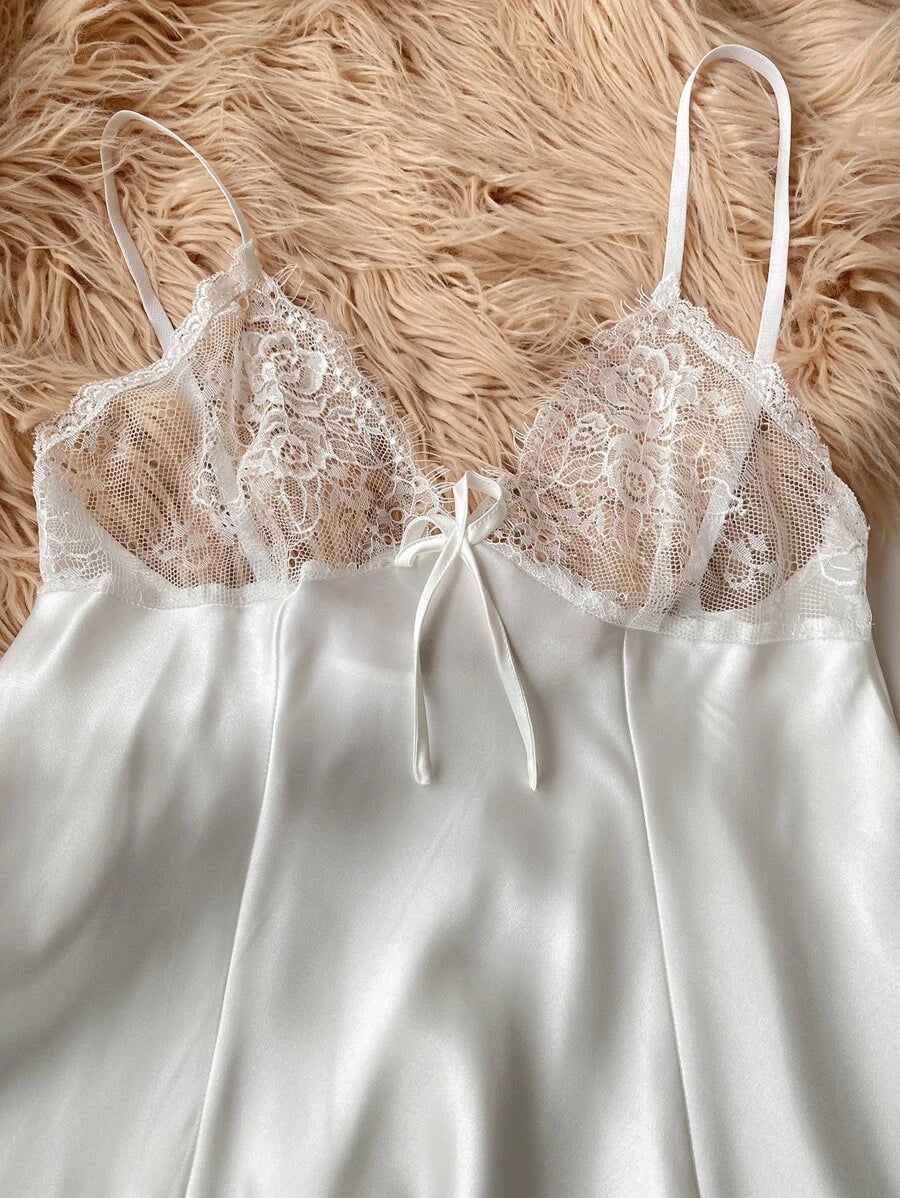 Bow Front Lace Trim Satin Slips-Soco Hoodie