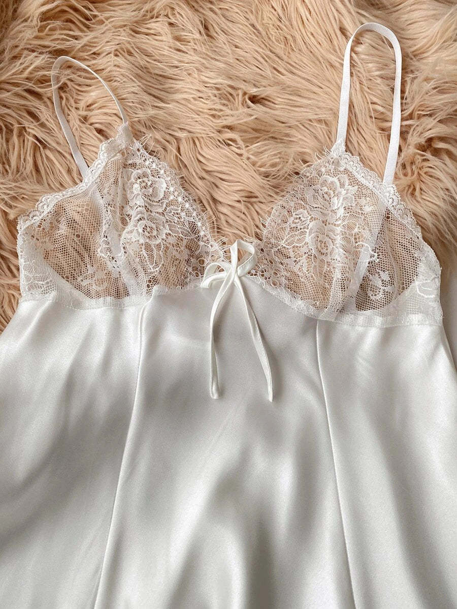 Bow Front Lace Trim Satin Slips-Soco Hoodie