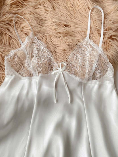 Bow Front Lace Trim Satin Slips-Soco Hoodie