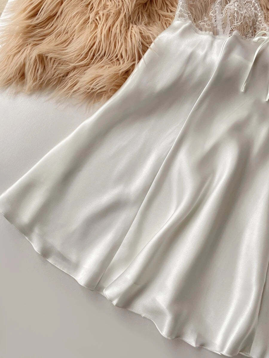 Bow Front Lace Trim Satin Slips-Soco Hoodie