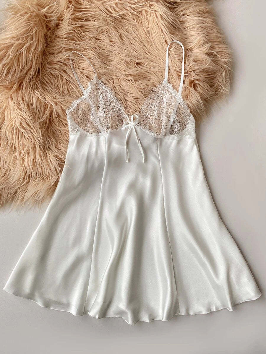 Bow Front Lace Trim Satin Slips-Soco Hoodie