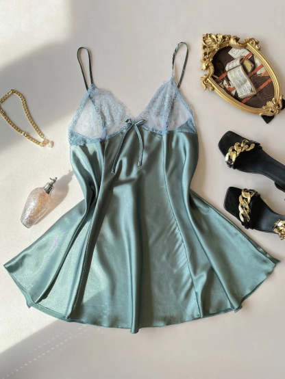 Bow Front Lace Trim Satin Slips-Soco Hoodie