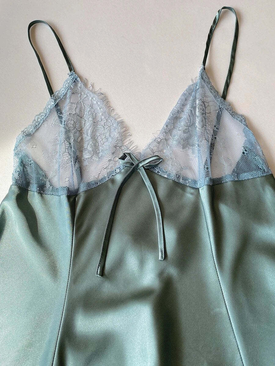 Bow Front Lace Trim Satin Slips-Soco Hoodie