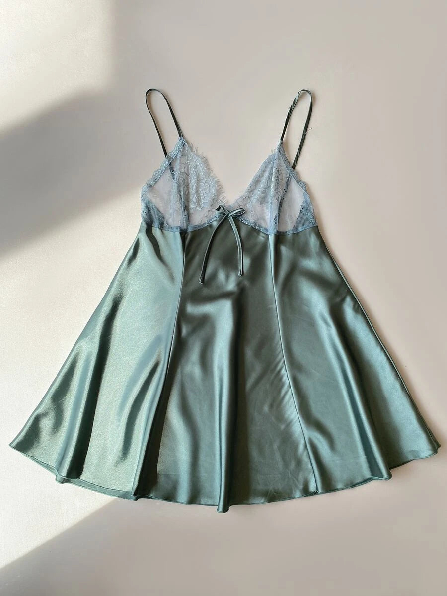 Bow Front Lace Trim Satin Slips-Soco Hoodie