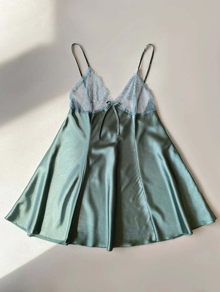 Bow Front Lace Trim Satin Slips-Soco Hoodie