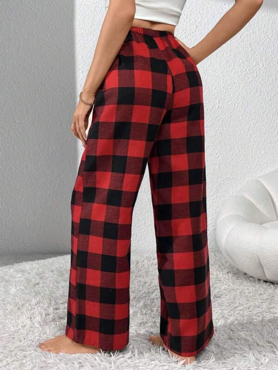 Bow Front Plaid Print Sleep Pants-Soco Hoodie