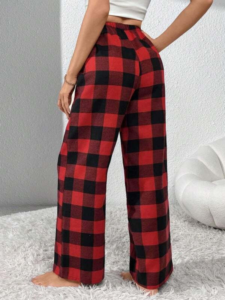 Bow Front Plaid Print Sleep Pants-Soco Hoodie