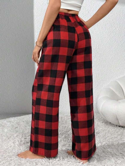 Bow Front Plaid Print Sleep Pants-Soco Hoodie