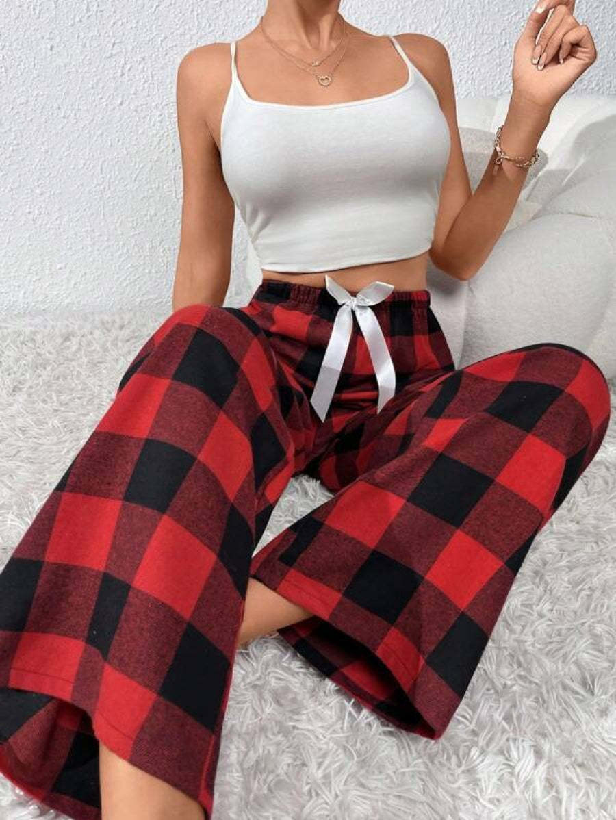 Bow Front Plaid Print Sleep Pants-Soco Hoodie