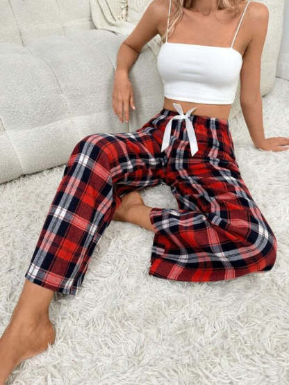 Bow Front Plaid Printed Sleep Pants-Soco Hoodie