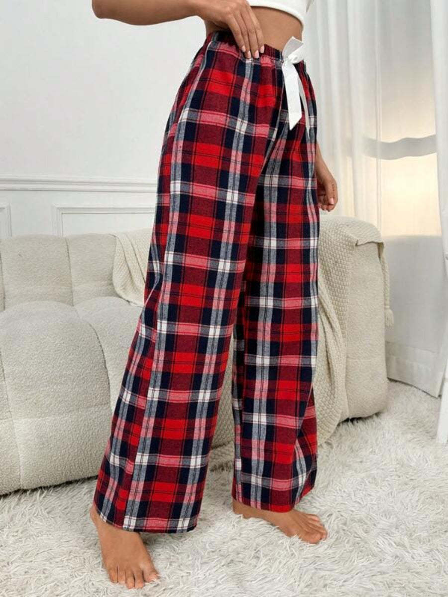 Bow Front Plaid Printed Sleep Pants-Soco Hoodie