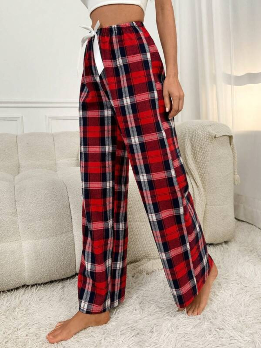 Bow Front Plaid Printed Sleep Pants-Soco Hoodie