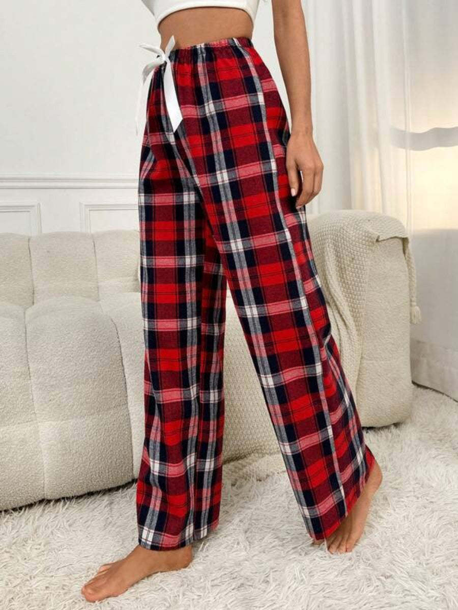 Bow Front Plaid Printed Sleep Pants-Soco Hoodie