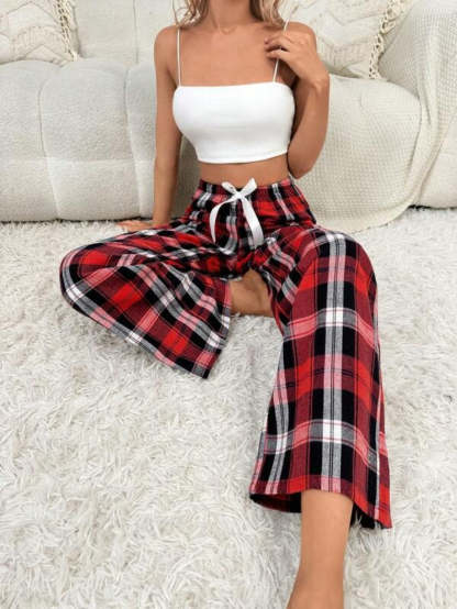 Bow Front Plaid Printed Sleep Pants-Soco Hoodie