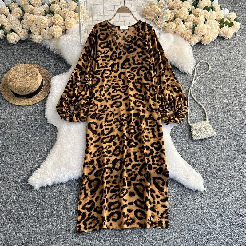 Leopard Print V-Neck Straight Dress For Women-Soco Hoodie