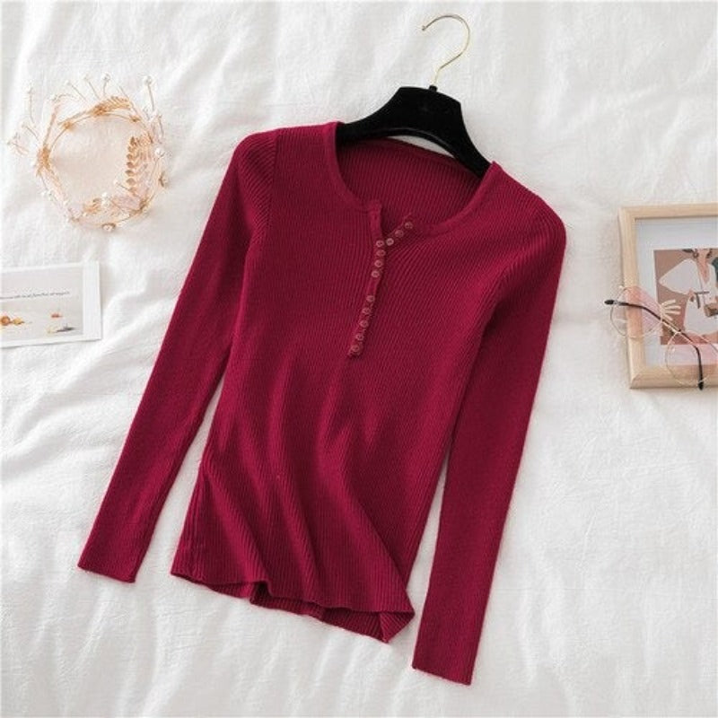 V-Neck Knitted Thin Long Sleeves Pullover For Women-Soco Hoodie
