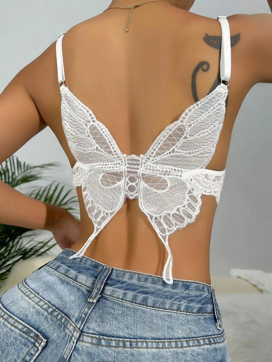 Butterfly Embroidery Mesh Bralette-Soco Hoodie