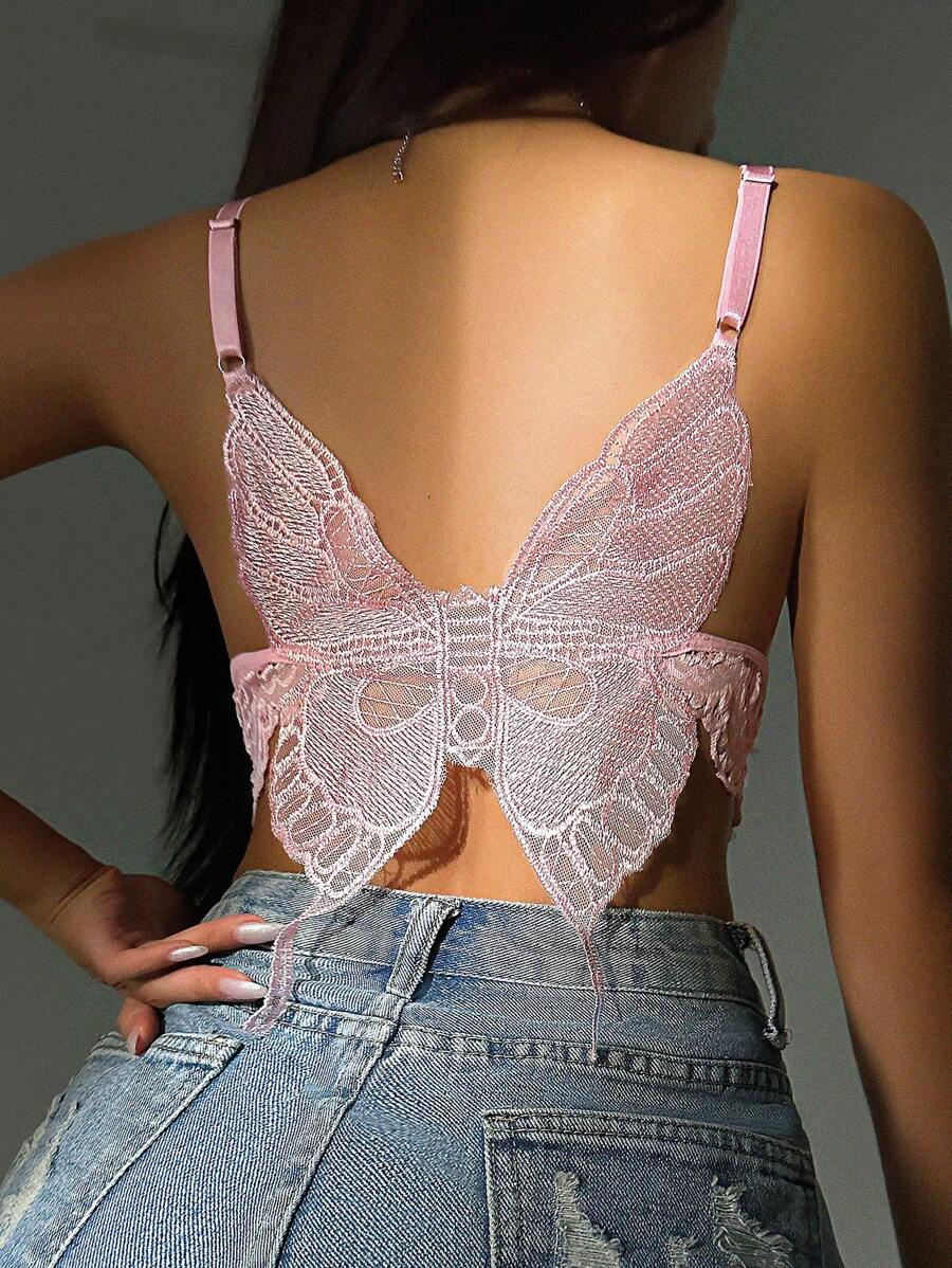Butterfly Embroidery Mesh Bralette-Soco Hoodie