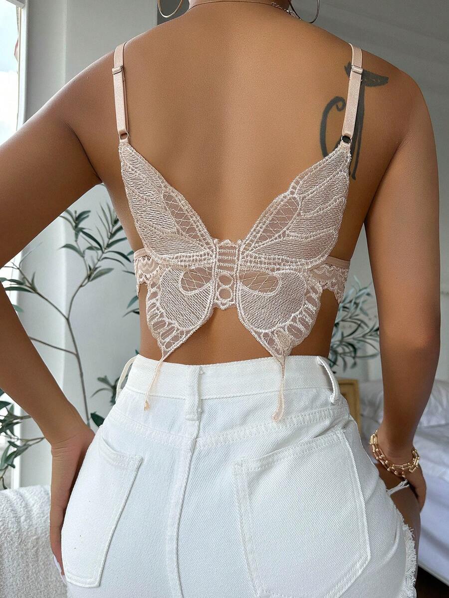 Butterfly Embroidery Mesh Bralette-Soco Hoodie