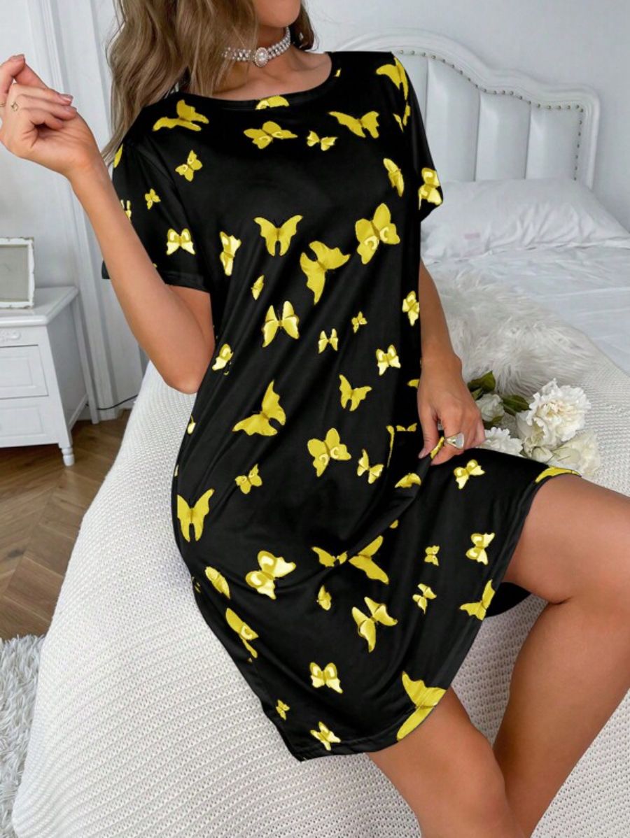 Butterfly Print Nightdress-Soco Hoodie