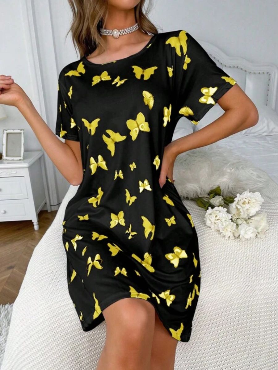 Butterfly Print Nightdress-Soco Hoodie