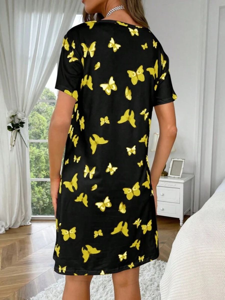 Butterfly Print Nightdress-Soco Hoodie
