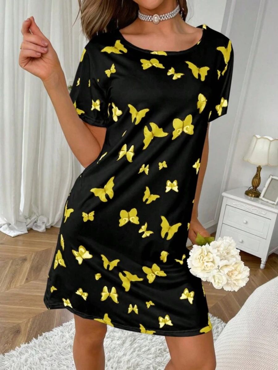 Butterfly Print Nightdress-Soco Hoodie