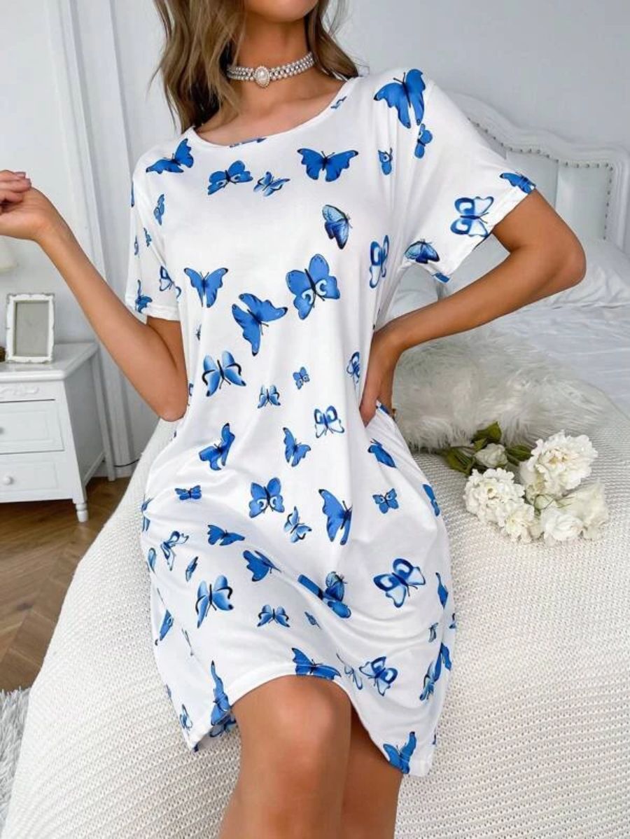Butterfly Print Nightdress-Soco Hoodie