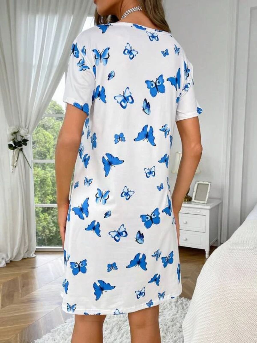 Butterfly Print Nightdress-Soco Hoodie