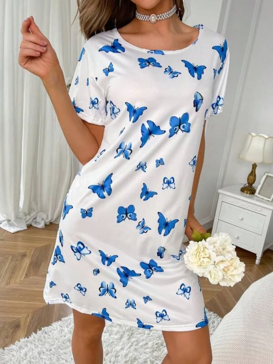 Butterfly Print Nightdress-Soco Hoodie